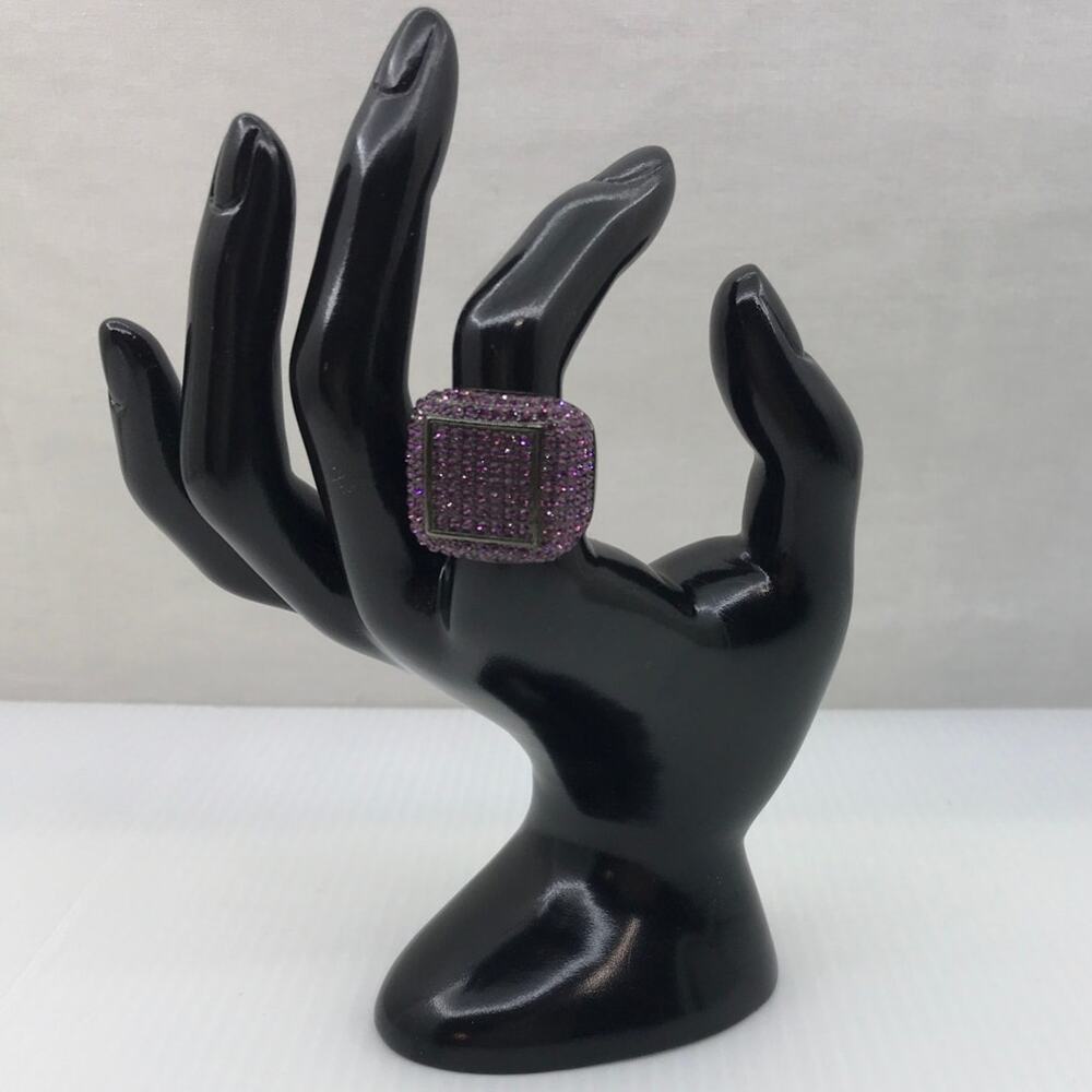 Whimsigoth Y2K Purple Cluster Pave Square Cocktail Statement Ring 7.5